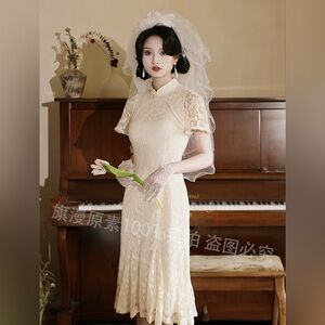 Elegant Cream Lace Dress